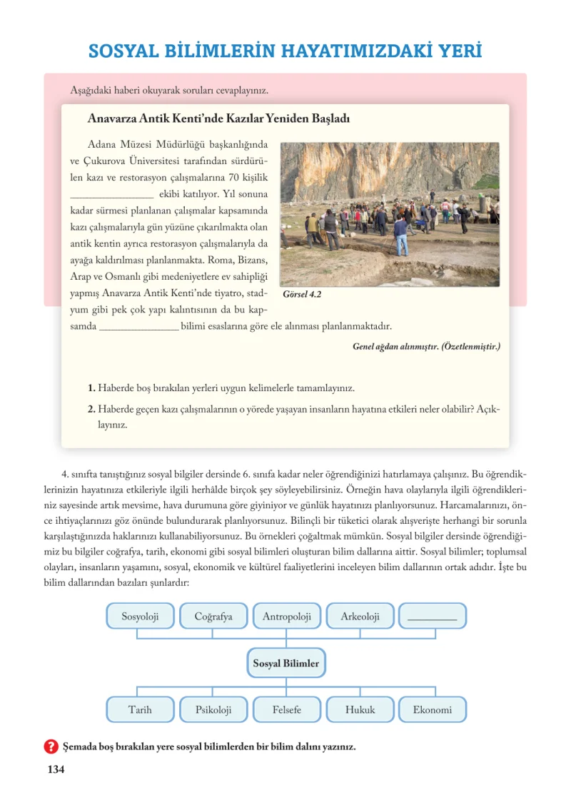 6. Sınıf Sosyal Bilgiler Ders Kitabı Cevapları Evos Yayınları Sayfa 134