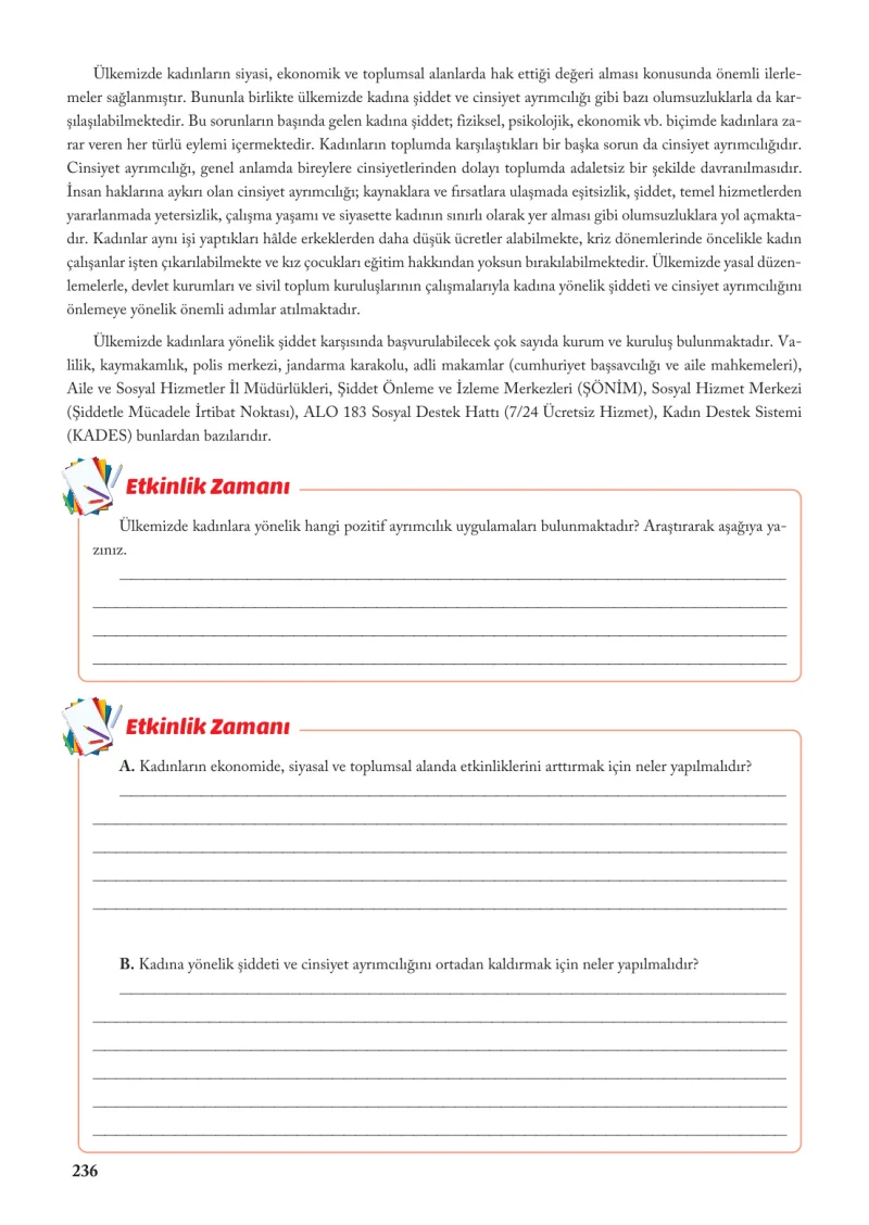 6. Sınıf Sosyal Bilgiler Ders Kitabı Cevapları Evos Yayınları Sayfa 236