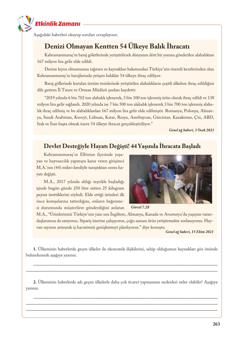6. Sınıf Sosyal Bilgiler Ders Kitabı Cevapları Evos Yayınları Sayfa 263