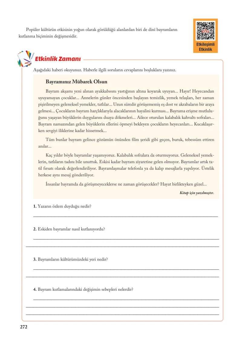 6. Sınıf Sosyal Bilgiler Ders Kitabı Cevapları Evos Yayınları Sayfa 272