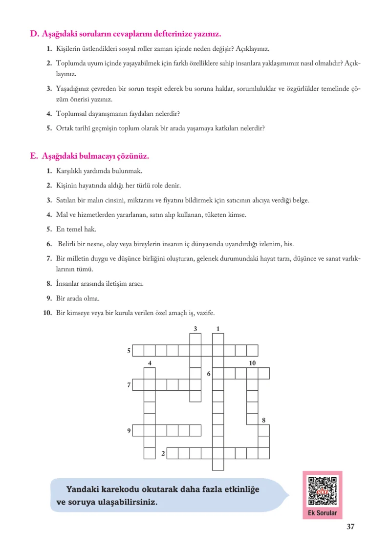6. Sınıf Sosyal Bilgiler Ders Kitabı Cevapları Evos Yayınları Sayfa 37