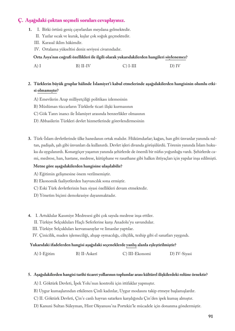 6. Sınıf Sosyal Bilgiler Ders Kitabı Cevapları Evos Yayınları Sayfa 91