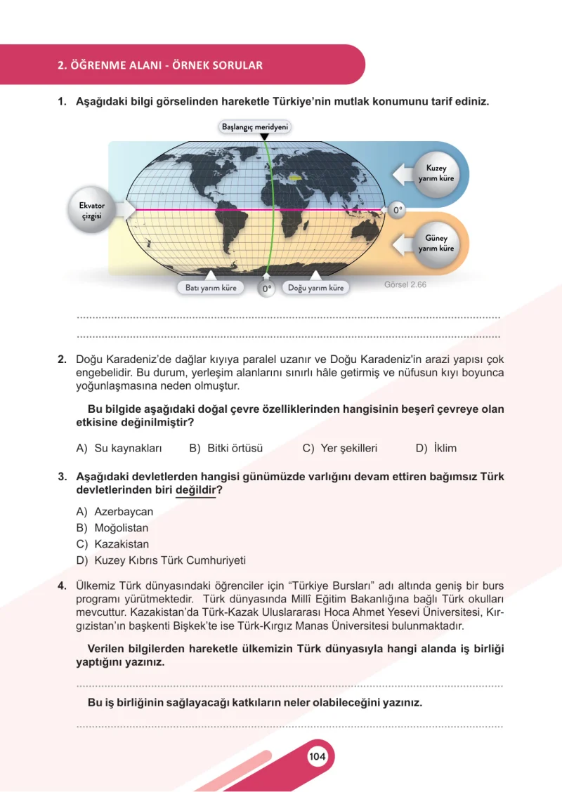 6. Sınıf Sosyal Bilgiler Ders Kitabı Cevapları Meb Yayınları 1. Kitap Sayfa 104