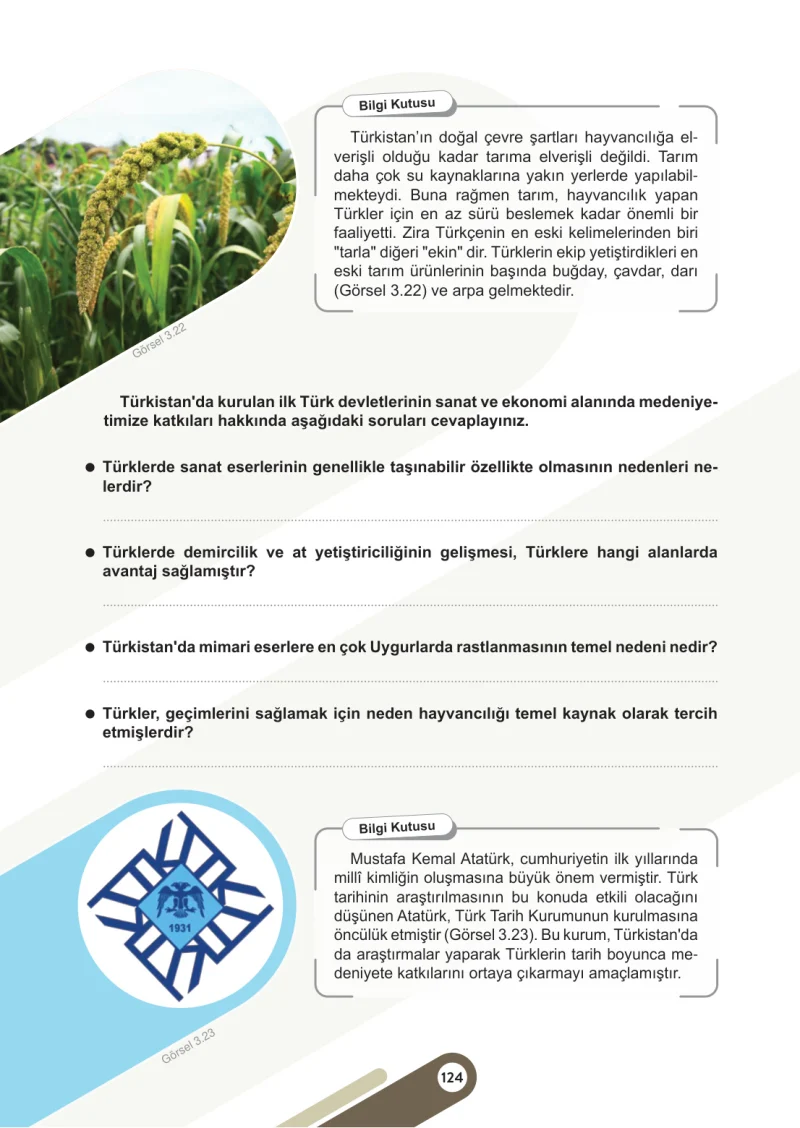 6. Sınıf Sosyal Bilgiler Ders Kitabı Cevapları Meb Yayınları 1. Kitap Sayfa 124