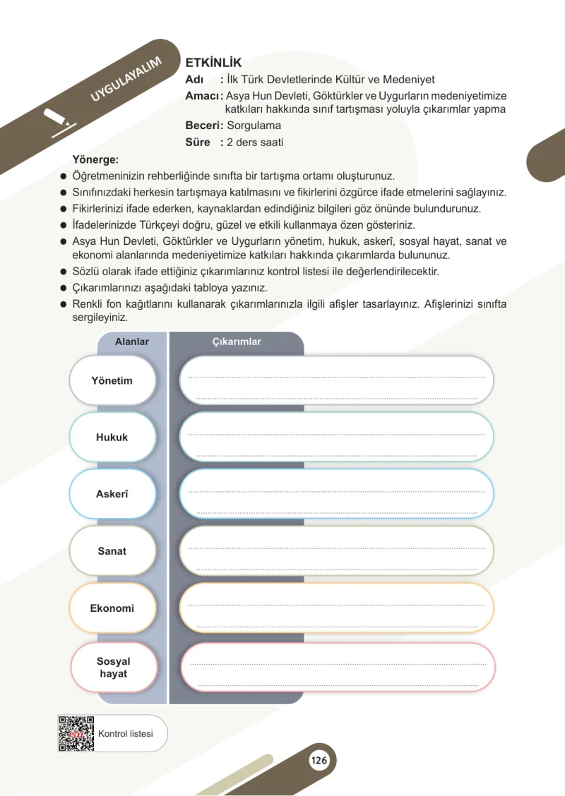 6. Sınıf Sosyal Bilgiler Ders Kitabı Cevapları Meb Yayınları 1. Kitap Sayfa 126