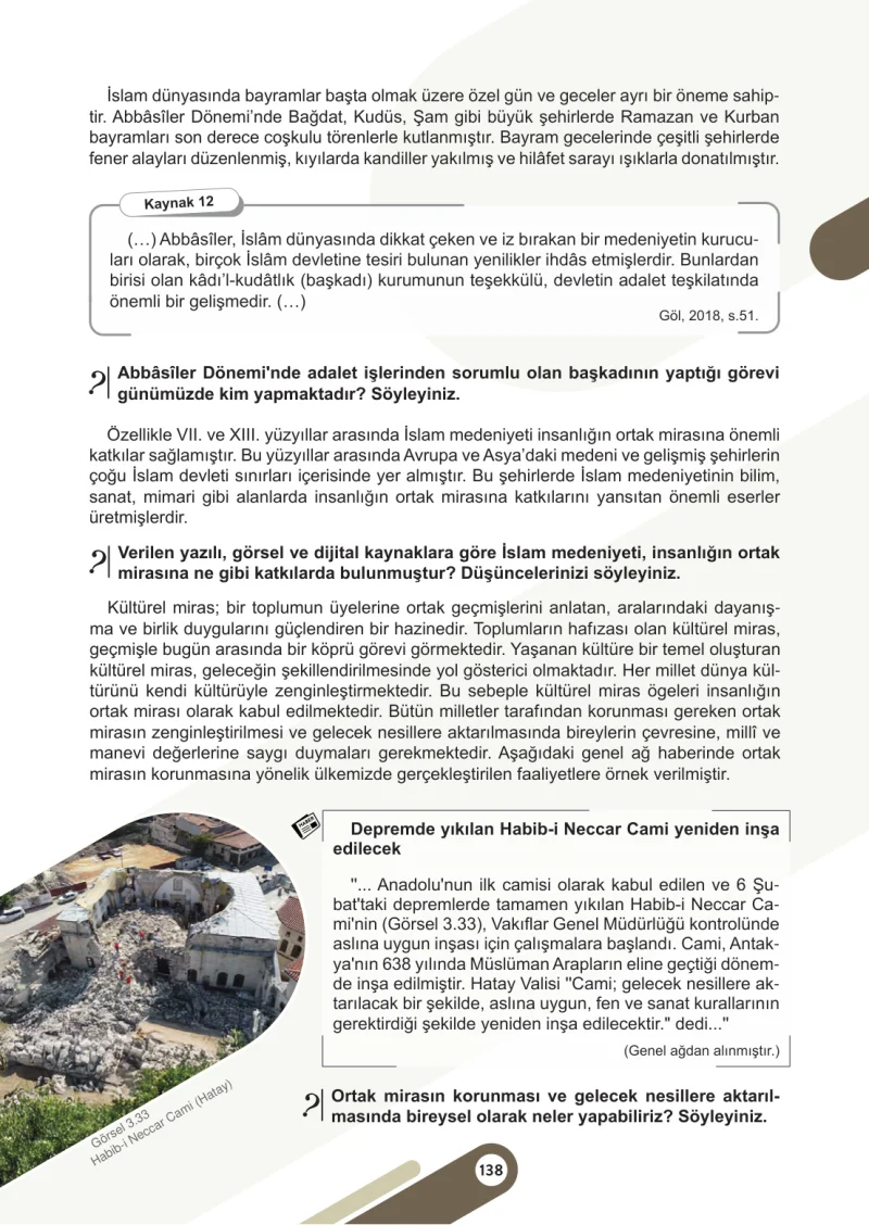 6. Sınıf Sosyal Bilgiler Ders Kitabı Cevapları Meb Yayınları 1. Kitap Sayfa 138