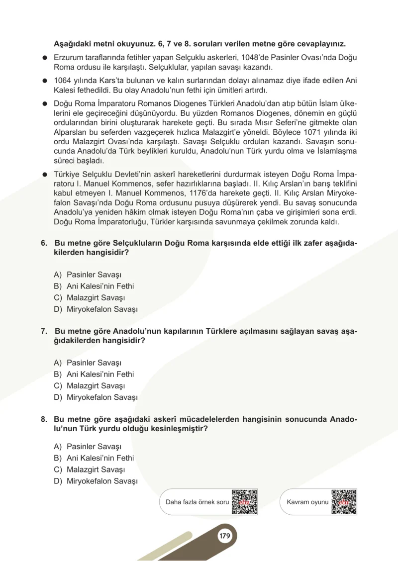 6. Sınıf Sosyal Bilgiler Ders Kitabı Cevapları Meb Yayınları 1. Kitap Sayfa 179