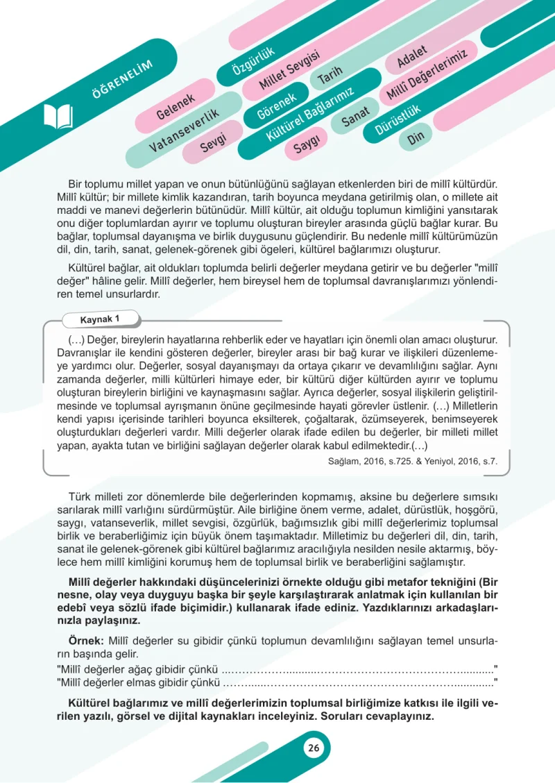 6. Sınıf Sosyal Bilgiler Ders Kitabı Cevapları Meb Yayınları 1. Kitap Sayfa 26