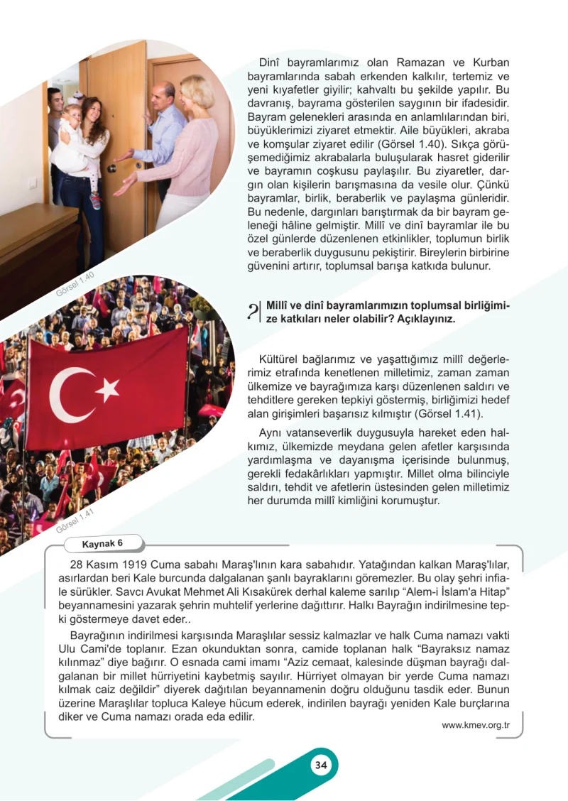 6. Sınıf Sosyal Bilgiler Ders Kitabı Cevapları Meb Yayınları 1. Kitap Sayfa 34