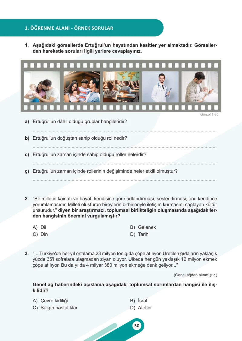 6. Sınıf Sosyal Bilgiler Ders Kitabı Cevapları Meb Yayınları 1. Kitap Sayfa 50