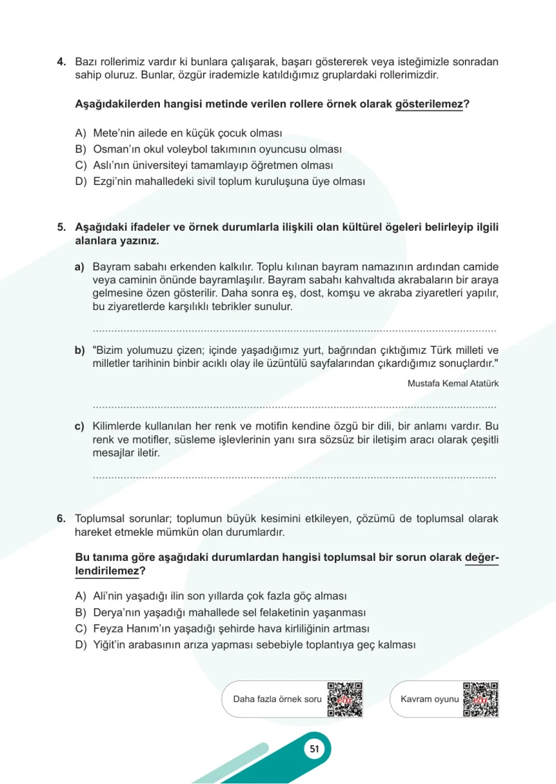 6. Sınıf Sosyal Bilgiler Ders Kitabı Cevapları Meb Yayınları 1. Kitap Sayfa 51
