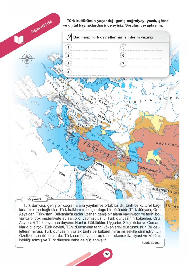 6. Sınıf Sosyal Bilgiler Ders Kitabı Cevapları Meb Yayınları 1. Kitap Sayfa 92