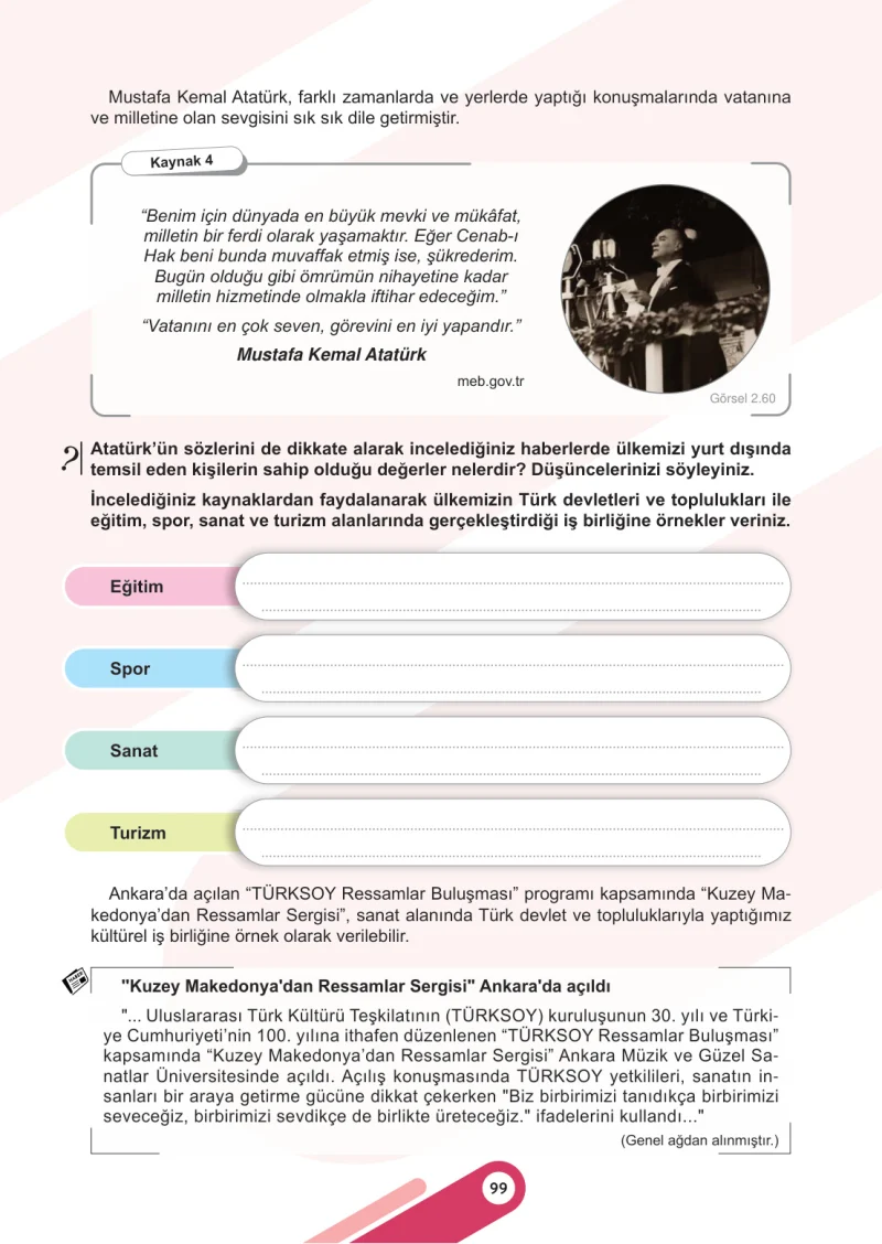 6. Sınıf Sosyal Bilgiler Ders Kitabı Cevapları Meb Yayınları 1. Kitap Sayfa 99