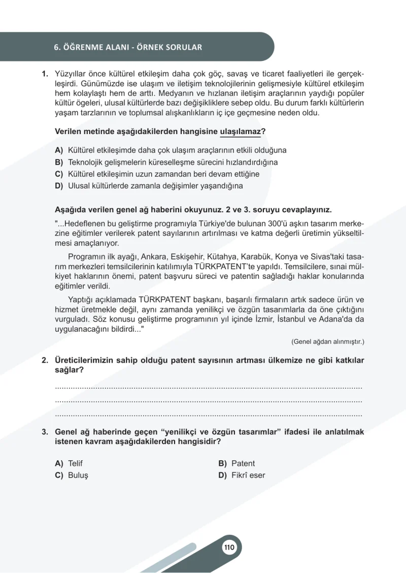 6. Sınıf Sosyal Bilgiler Ders Kitabı Cevapları Meb Yayınları 2. Kitap Sayfa 110