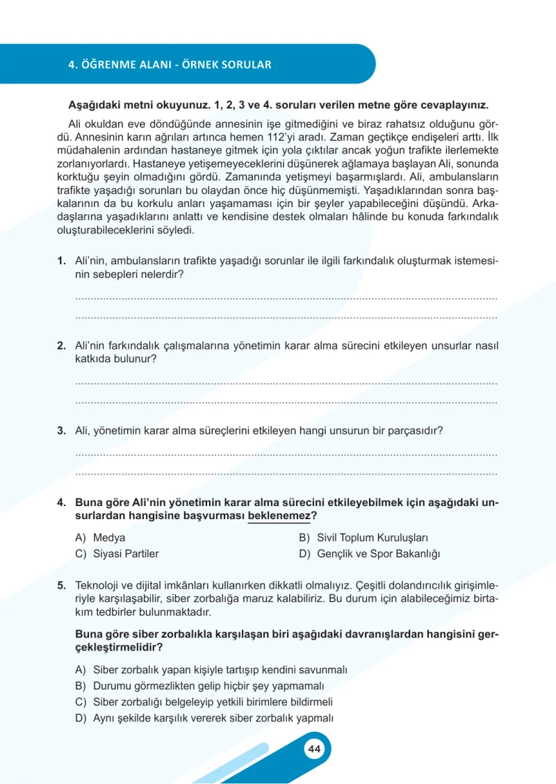 6. Sınıf Sosyal Bilgiler Ders Kitabı Cevapları Meb Yayınları 2. Kitap Sayfa 44