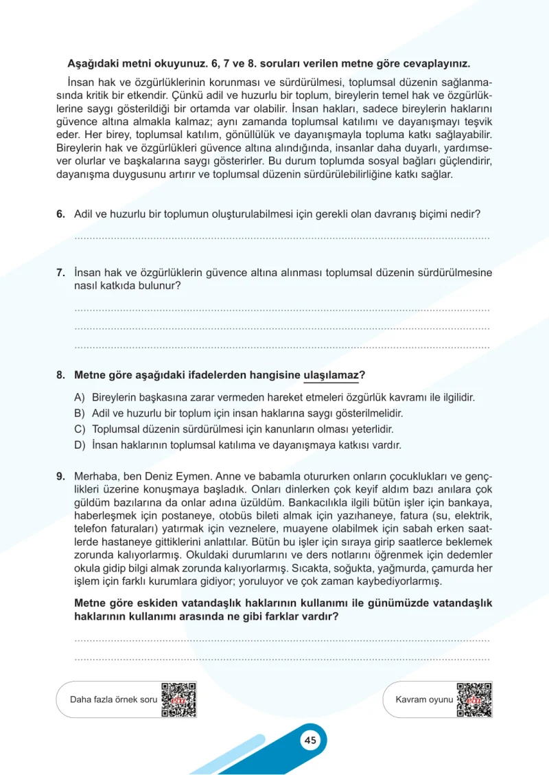 6. Sınıf Sosyal Bilgiler Ders Kitabı Cevapları Meb Yayınları 2. Kitap Sayfa 45