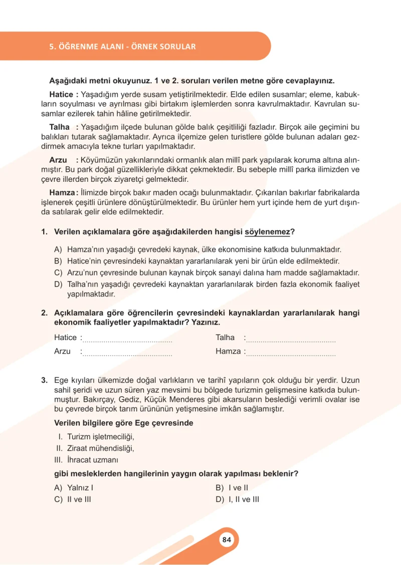 6. Sınıf Sosyal Bilgiler Ders Kitabı Cevapları Meb Yayınları 2. Kitap Sayfa 84