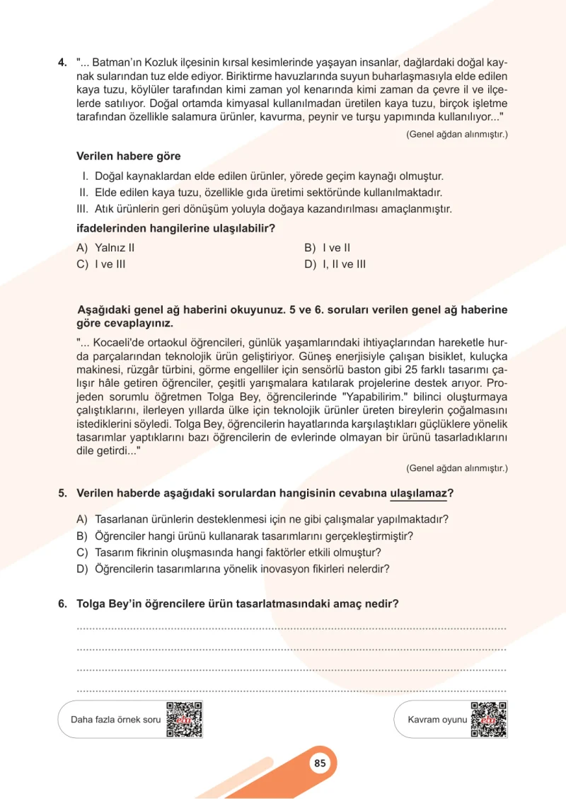 6. Sınıf Sosyal Bilgiler Ders Kitabı Cevapları Meb Yayınları 2. Kitap Sayfa 85