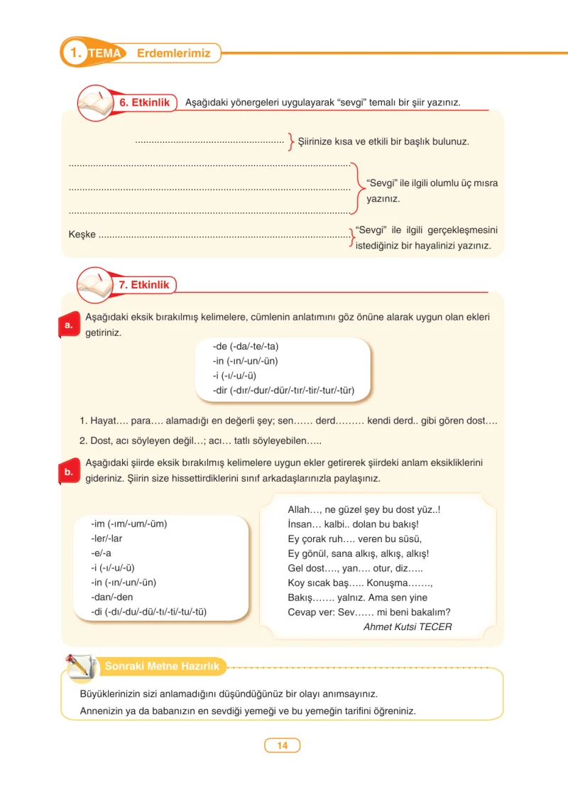 6. Sınıf Türkçe Ders Kitabı Cevapları Anka Yayınları Sayfa 14