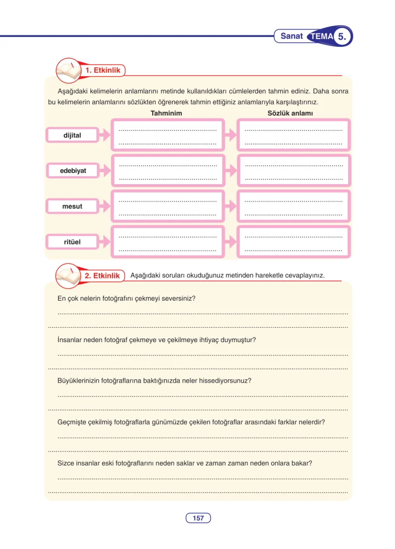 6. Sınıf Türkçe Ders Kitabı Cevapları Anka Yayınları Sayfa 157