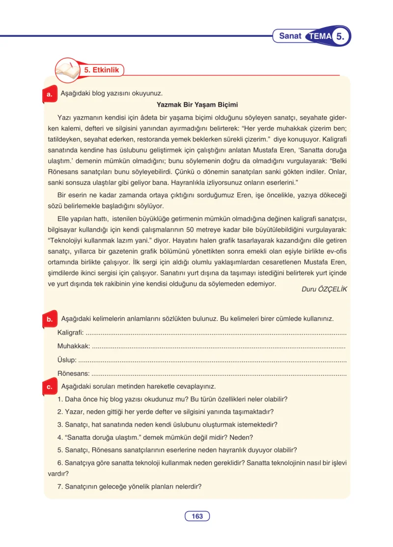 6. Sınıf Türkçe Ders Kitabı Cevapları Anka Yayınları Sayfa 163