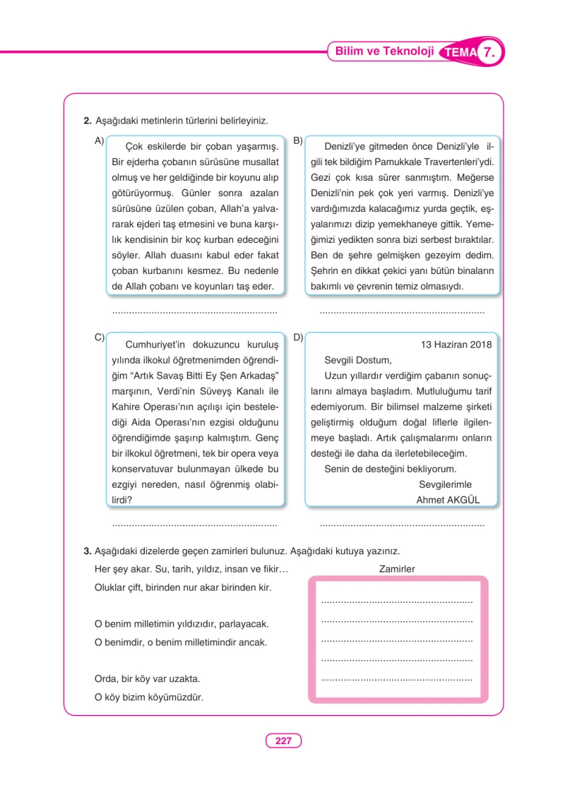 6. Sınıf Türkçe Ders Kitabı Cevapları Anka Yayınları Sayfa 227