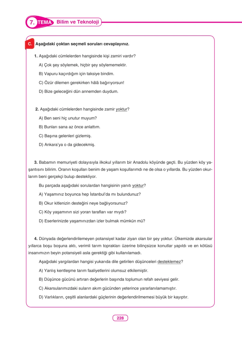6. Sınıf Türkçe Ders Kitabı Cevapları Anka Yayınları Sayfa 228