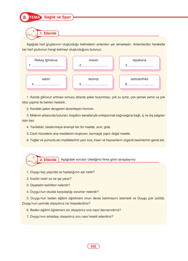 6. Sınıf Türkçe Ders Kitabı Cevapları Anka Yayınları Sayfa 252