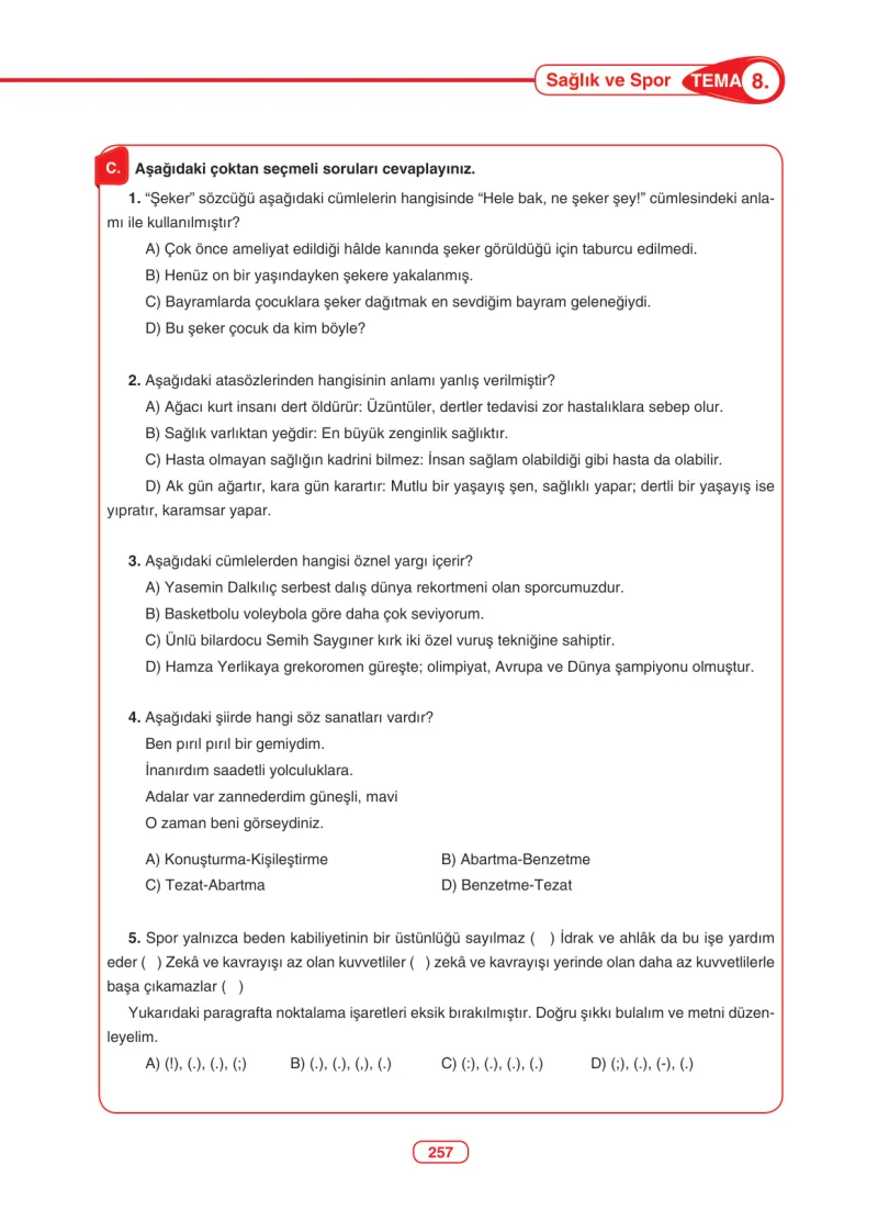 6. Sınıf Türkçe Ders Kitabı Cevapları Anka Yayınları Sayfa 257
