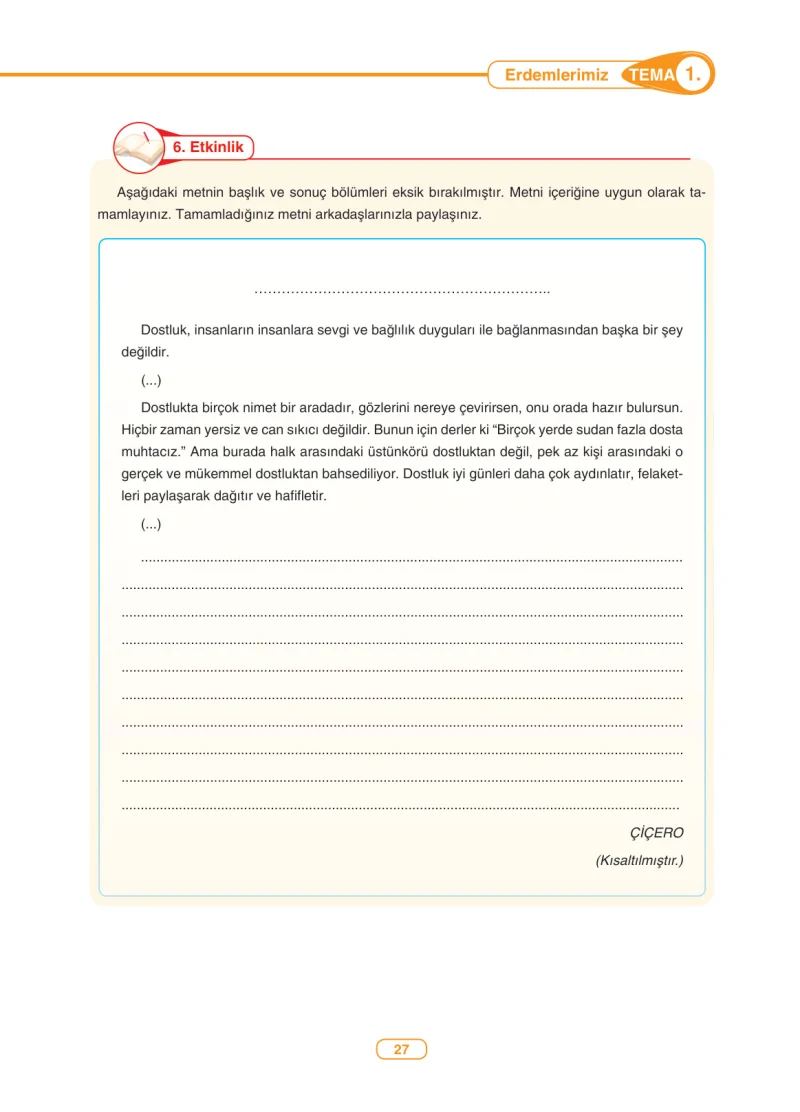 6. Sınıf Türkçe Ders Kitabı Cevapları Anka Yayınları Sayfa 27