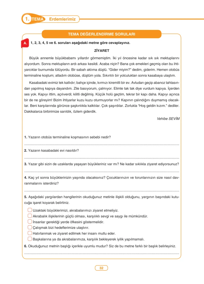 6. Sınıf Türkçe Ders Kitabı Cevapları Anka Yayınları Sayfa 32