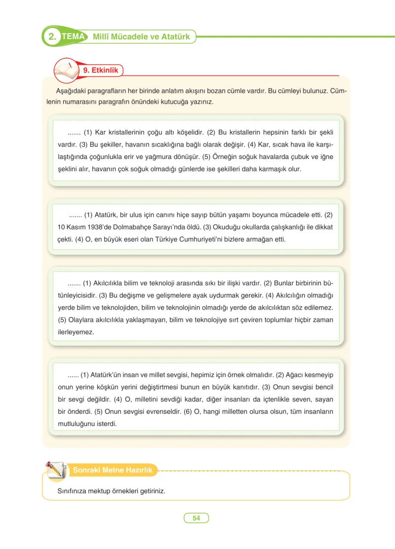 6. Sınıf Türkçe Ders Kitabı Cevapları Anka Yayınları Sayfa 54
