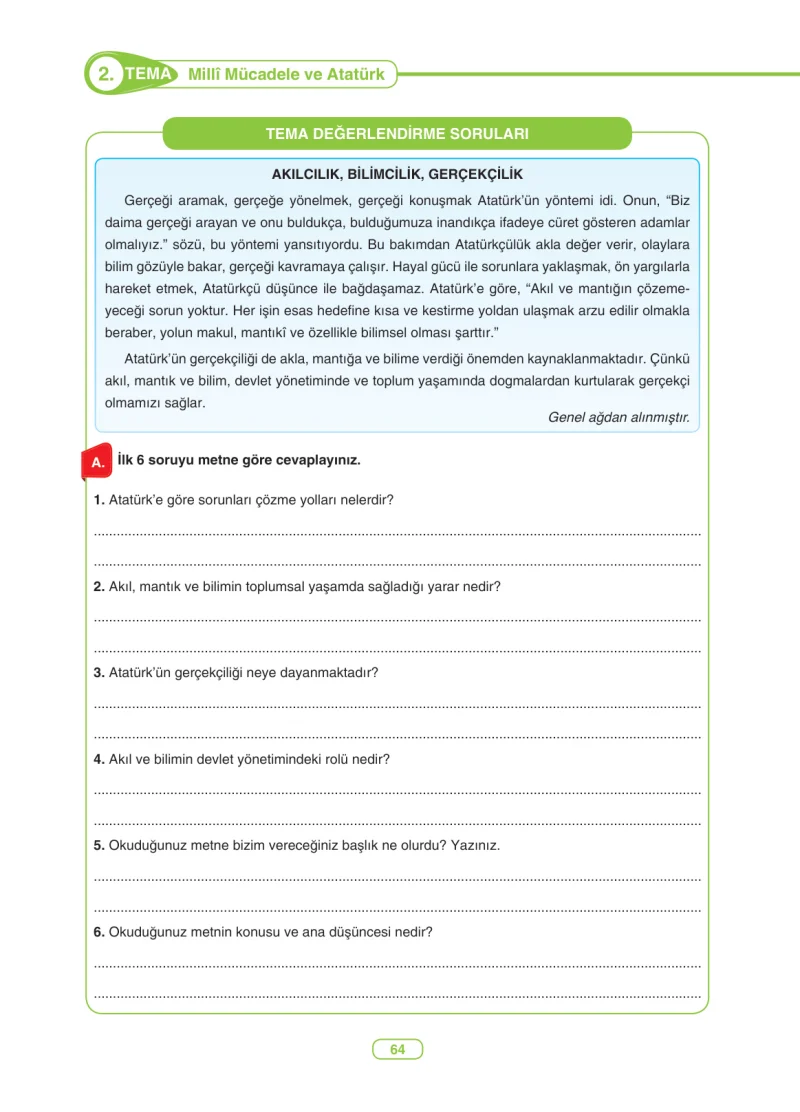 6. Sınıf Türkçe Ders Kitabı Cevapları Anka Yayınları Sayfa 64