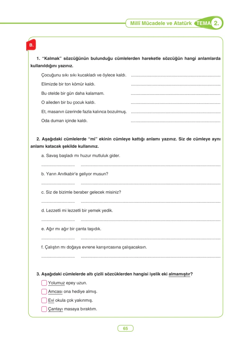 6. Sınıf Türkçe Ders Kitabı Cevapları Anka Yayınları Sayfa 65