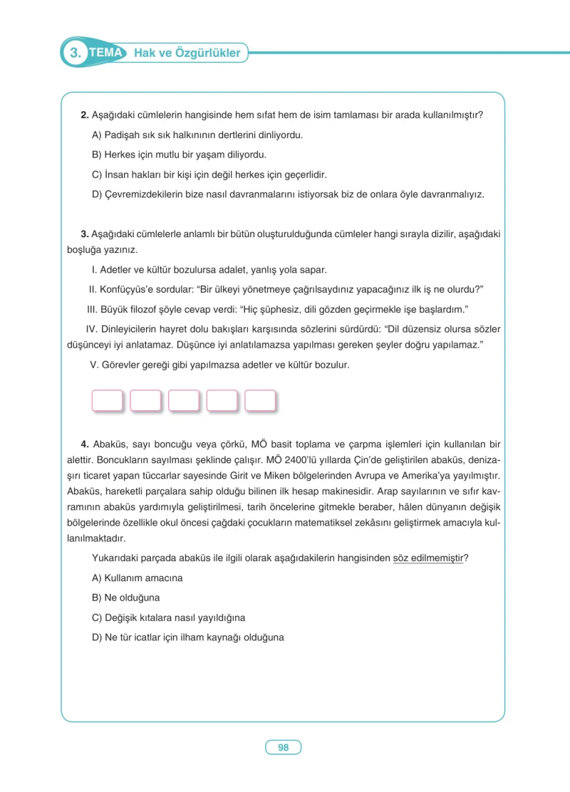 6. Sınıf Türkçe Ders Kitabı Cevapları Anka Yayınları Sayfa 98