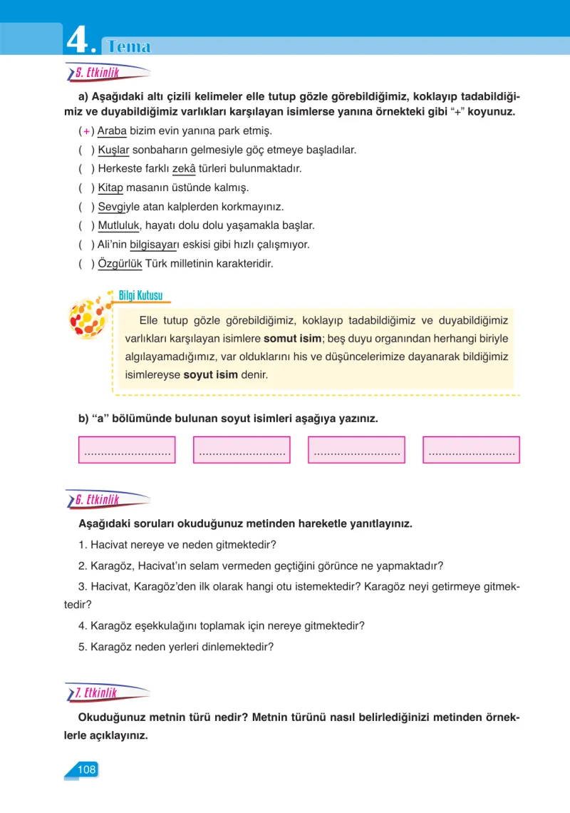 6. Sınıf Türkçe Ders Kitabı Cevapları Ata Yayınları Sayfa 108