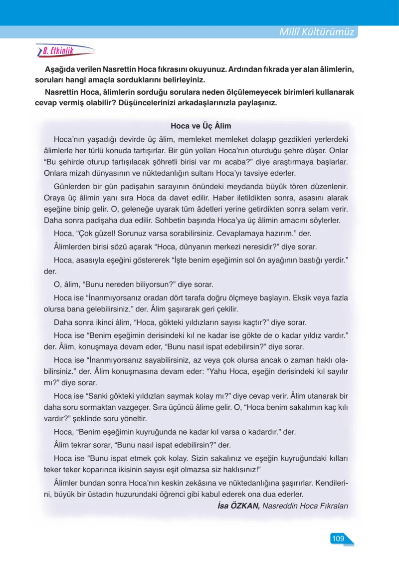 6. Sınıf Türkçe Ders Kitabı Cevapları Ata Yayınları Sayfa 109