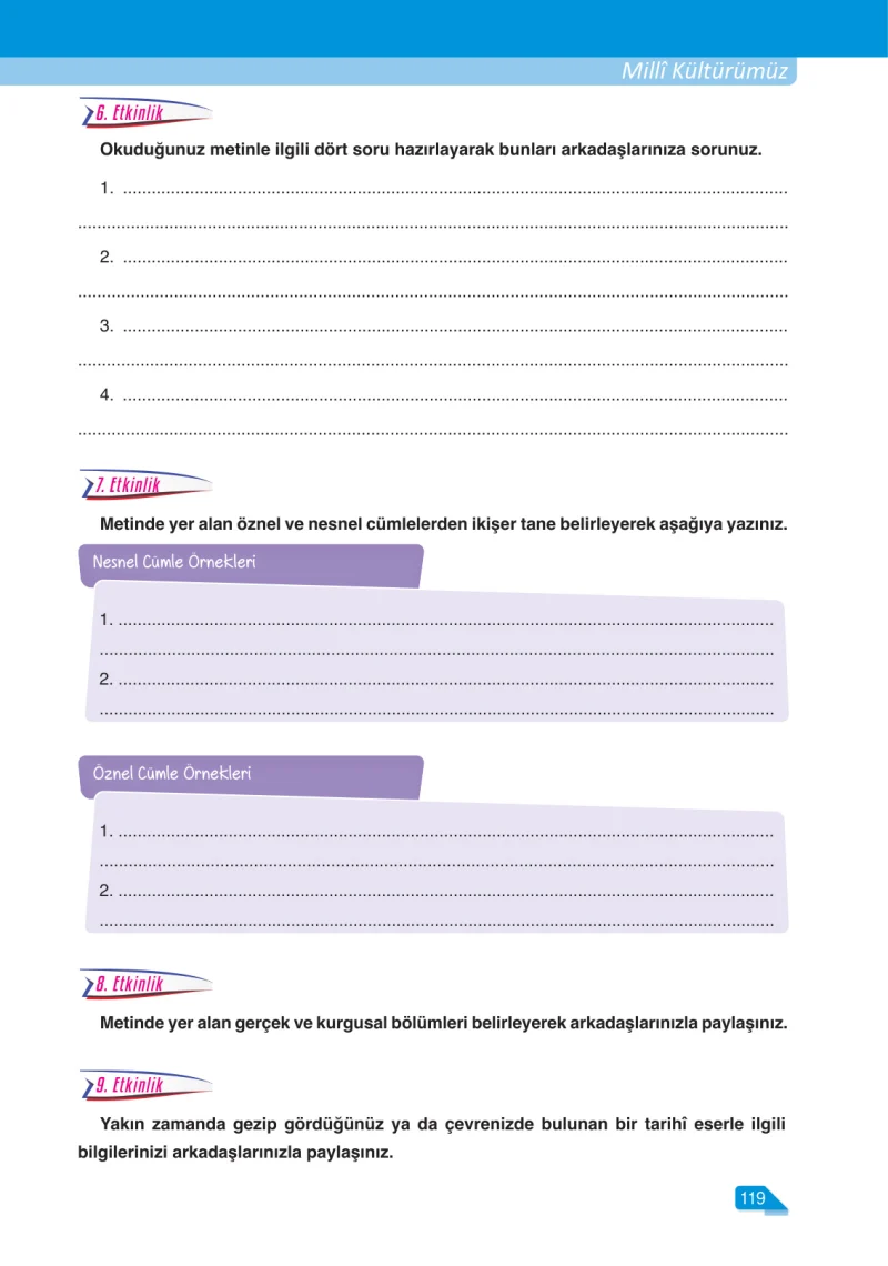 6. Sınıf Türkçe Ders Kitabı Cevapları Ata Yayınları Sayfa 119