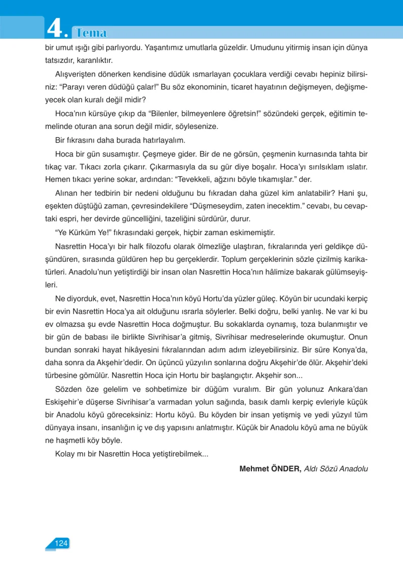 6. Sınıf Türkçe Ders Kitabı Cevapları Ata Yayınları Sayfa 124
