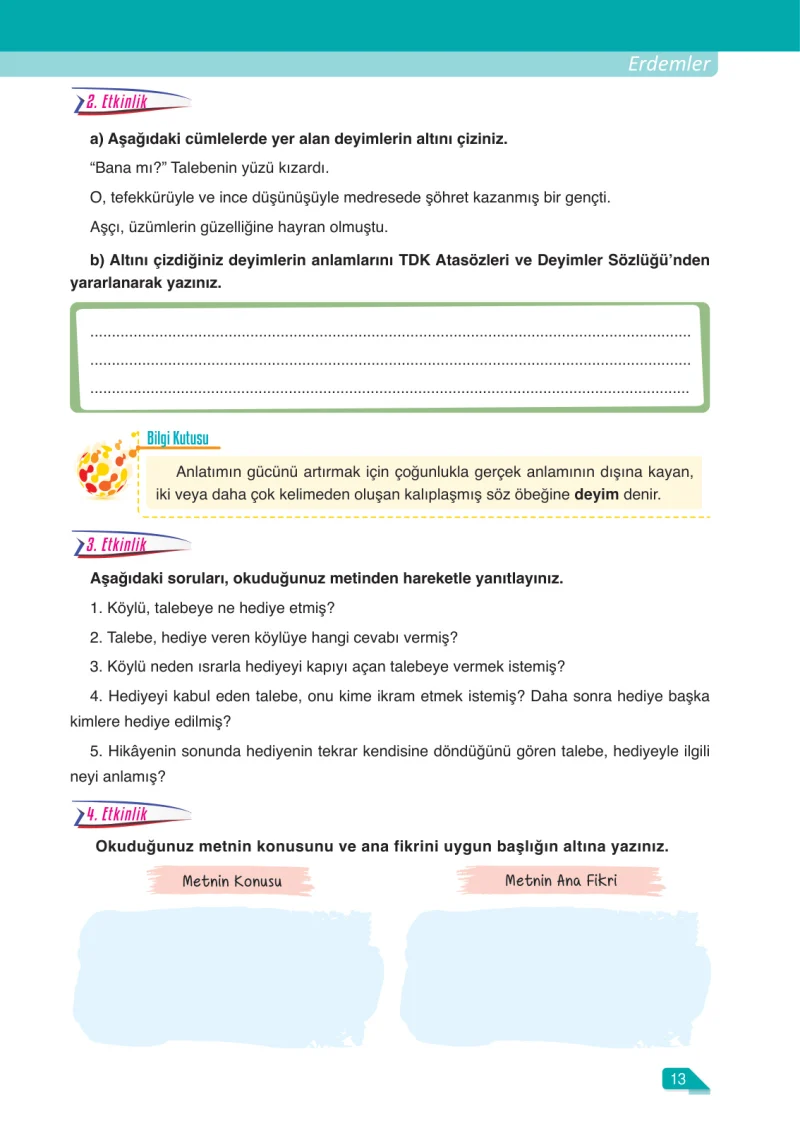 6. Sınıf Türkçe Ders Kitabı Cevapları Ata Yayınları Sayfa 13