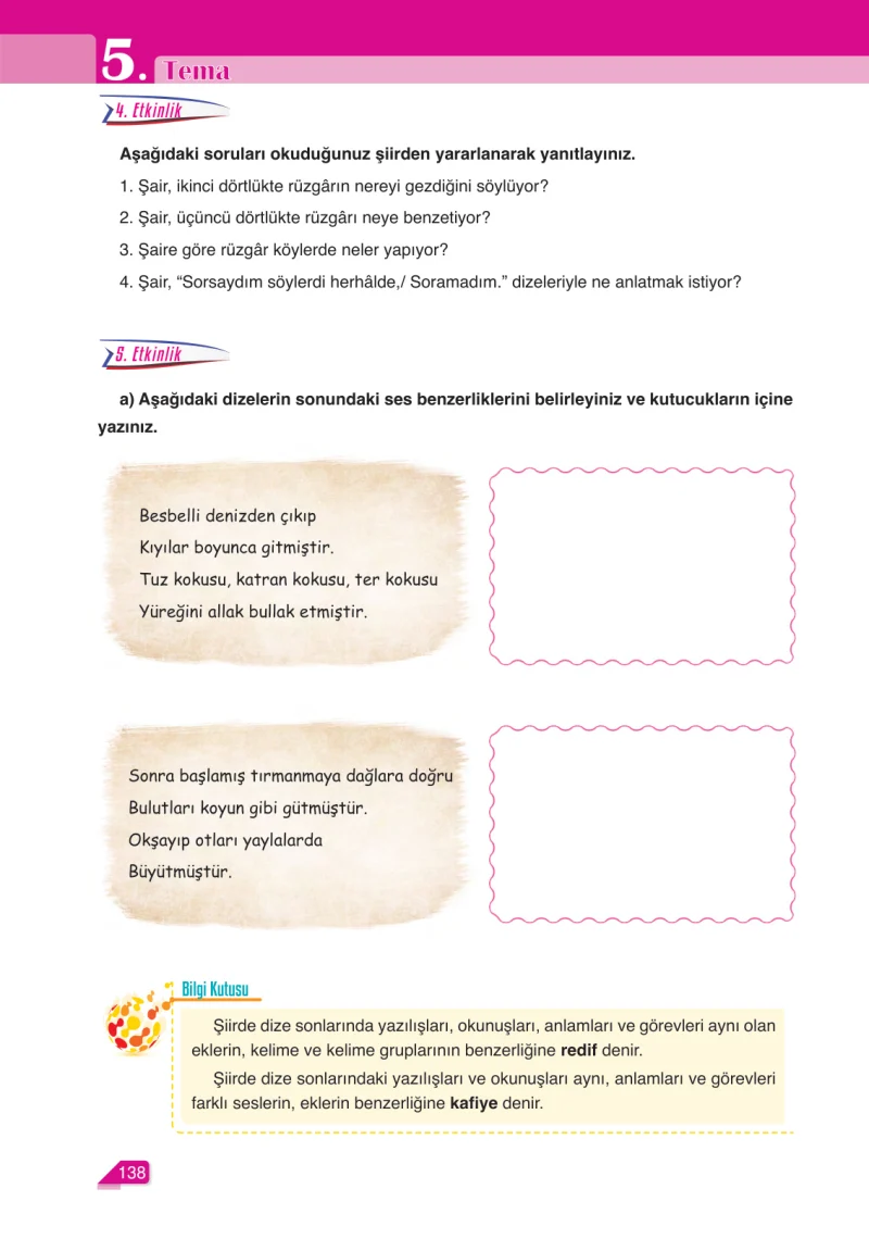 6. Sınıf Türkçe Ders Kitabı Cevapları Ata Yayınları Sayfa 138