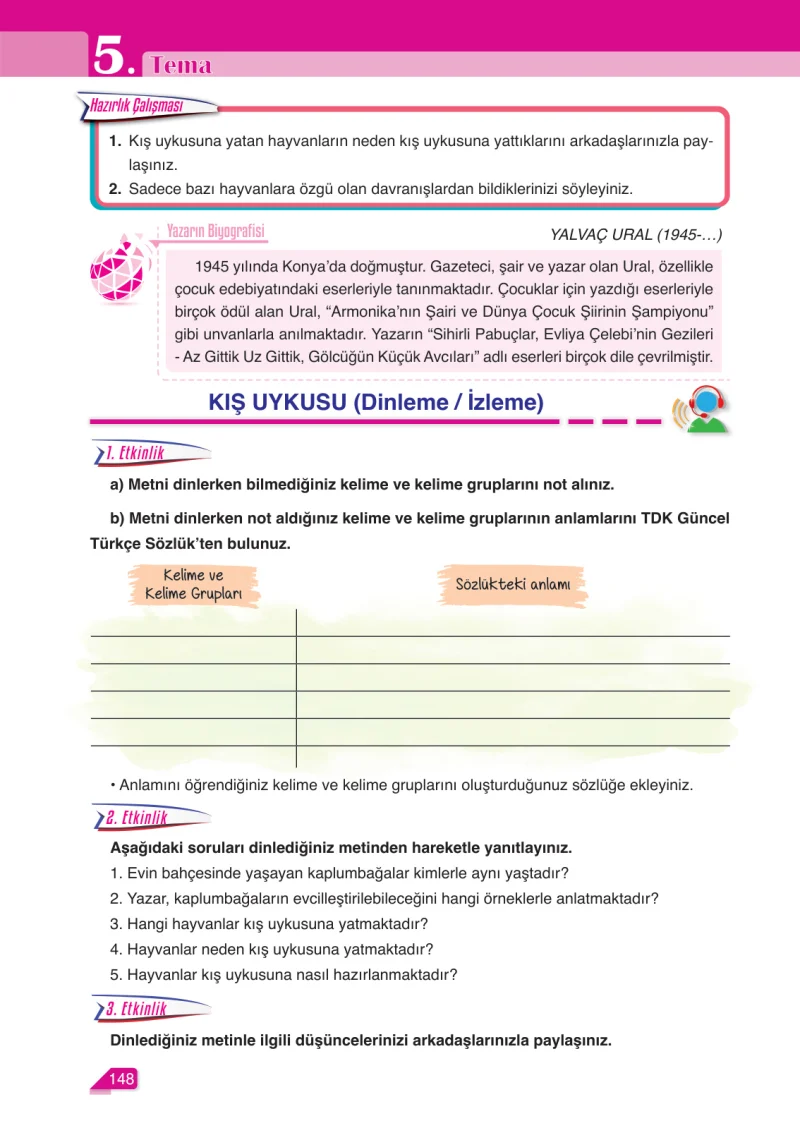 6. Sınıf Türkçe Ders Kitabı Cevapları Ata Yayınları Sayfa 148