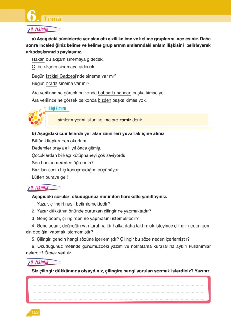 6. Sınıf Türkçe Ders Kitabı Cevapları Ata Yayınları Sayfa 158