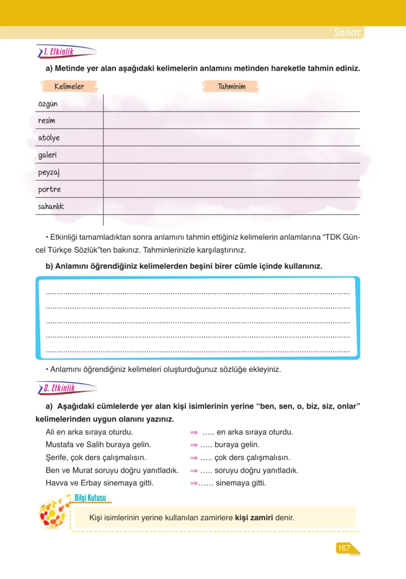6. Sınıf Türkçe Ders Kitabı Cevapları Ata Yayınları Sayfa 167