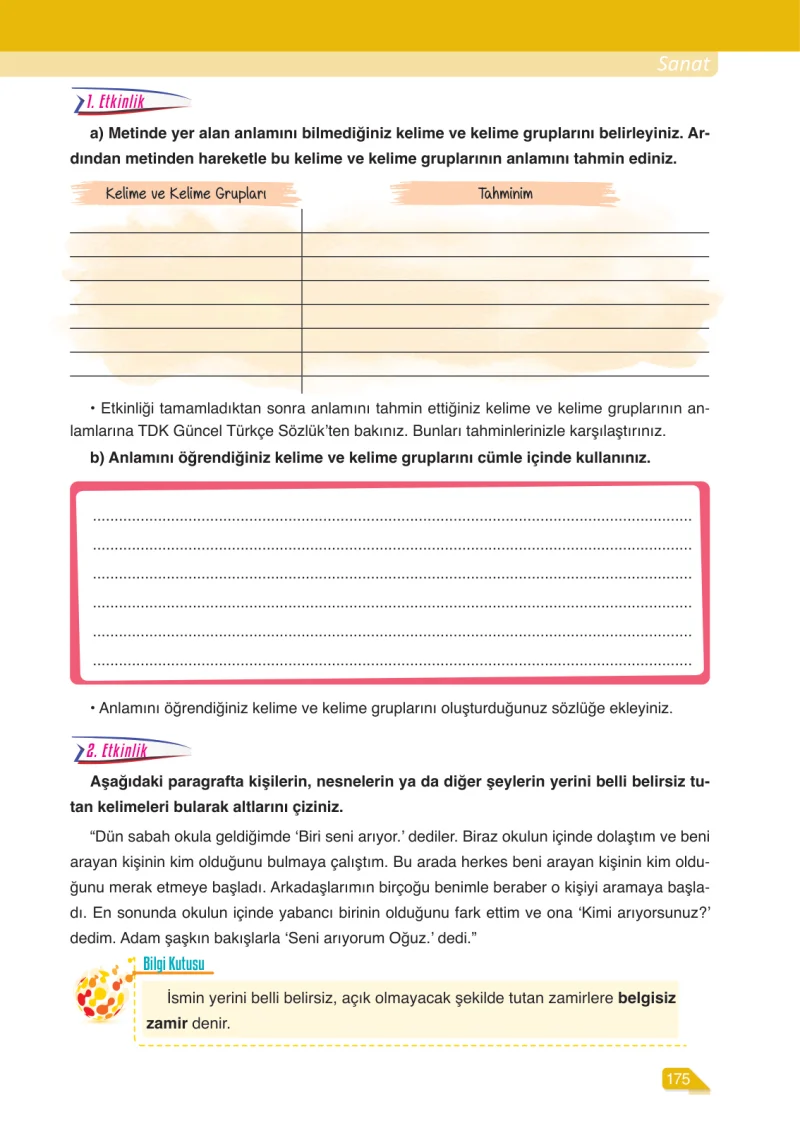 6. Sınıf Türkçe Ders Kitabı Cevapları Ata Yayınları Sayfa 175