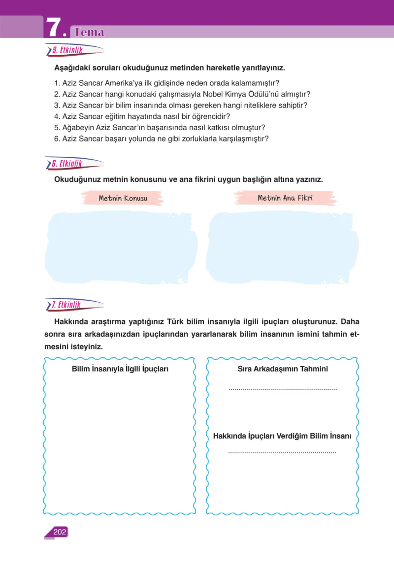 6. Sınıf Türkçe Ders Kitabı Cevapları Ata Yayınları Sayfa 202