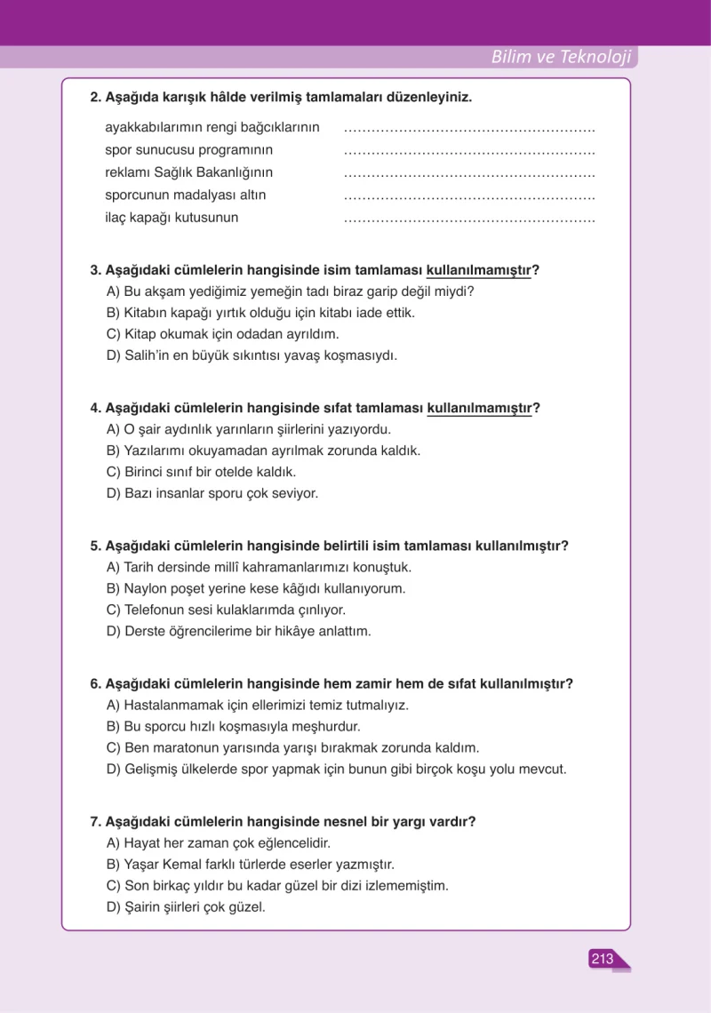6. Sınıf Türkçe Ders Kitabı Cevapları Ata Yayınları Sayfa 213