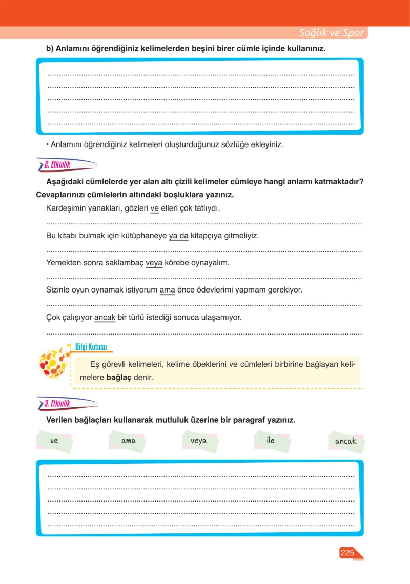 6. Sınıf Türkçe Ders Kitabı Cevapları Ata Yayınları Sayfa 225