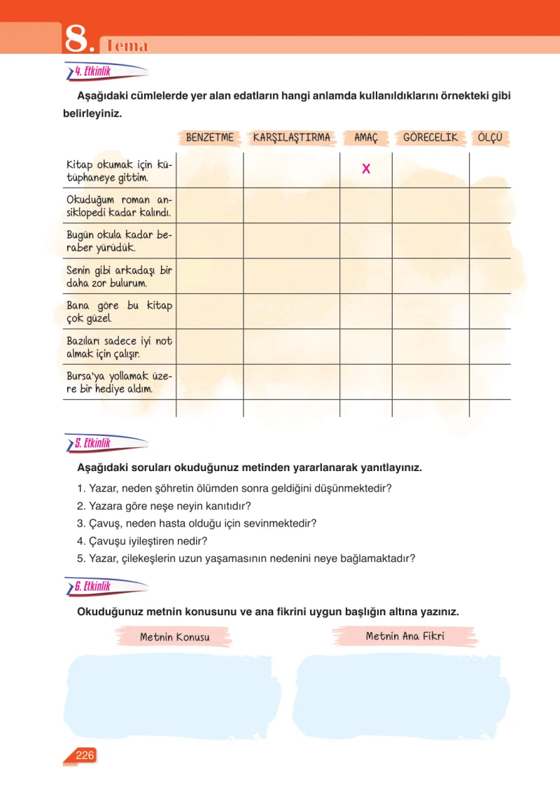 6. Sınıf Türkçe Ders Kitabı Cevapları Ata Yayınları Sayfa 226