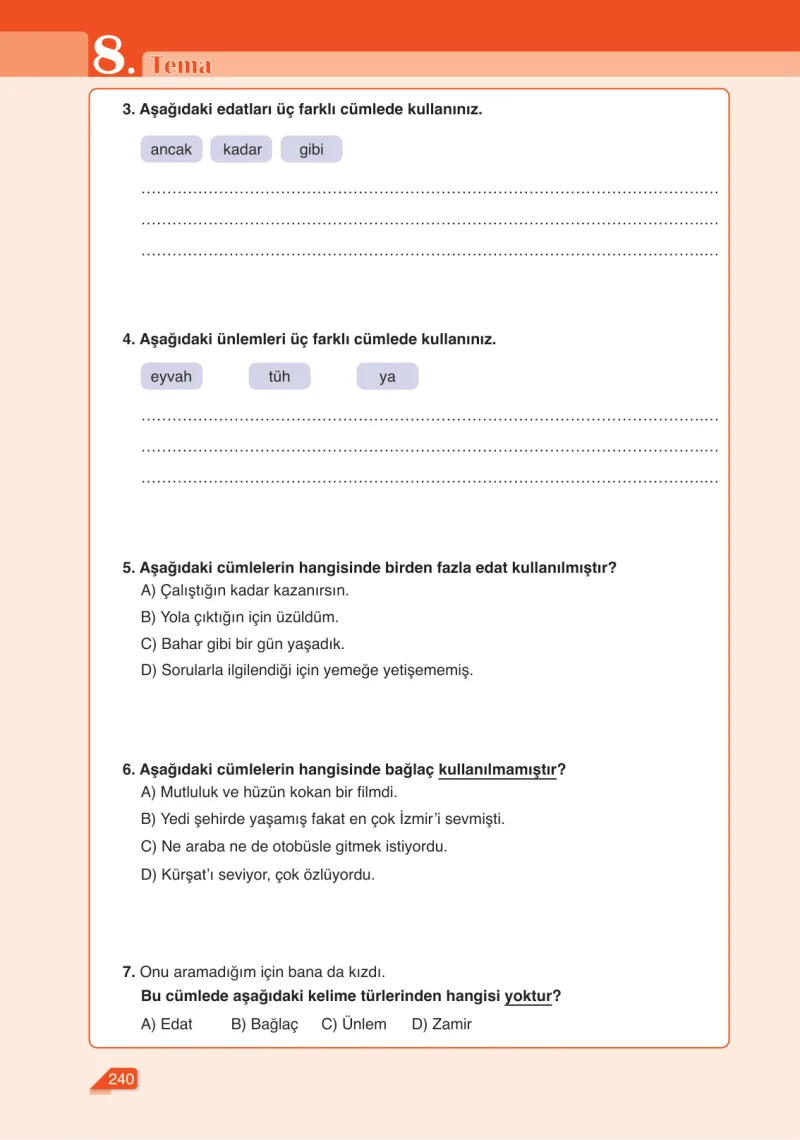 6. Sınıf Türkçe Ders Kitabı Cevapları Ata Yayınları Sayfa 240